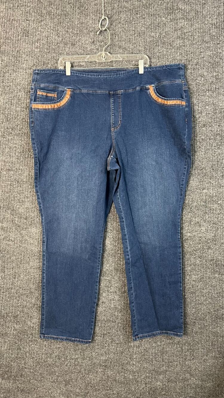 Belle Kim Gravel Jeans Womens Plus 28W Blue Medium Wash Straight Leg Pull On